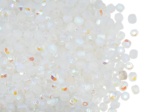 100 St. Fire Polished facettierte Glasperlen Rund 3mm, Kristall,geätzt, AB voll, Tschechisches Glas