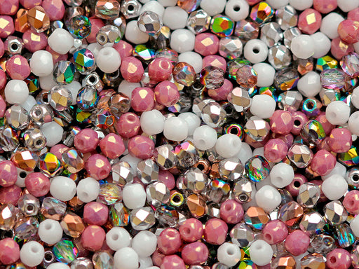 Mischung aus facettierten feuerpolierten Perlen 3 mm Schwarz Zebra AB Tschechisches Glas Farbe_Multicolored