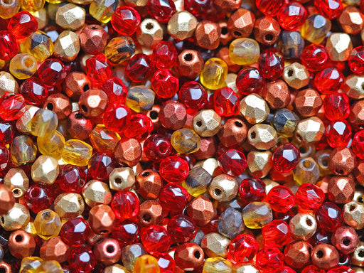 Mischung aus facettierten feuerpolierten Perlen 3 mm 5 сolors feuriger Sonnenuntergang Tschechisches Glas Farbe_Multicolored Farbe_ Red Farbe_ Yellow