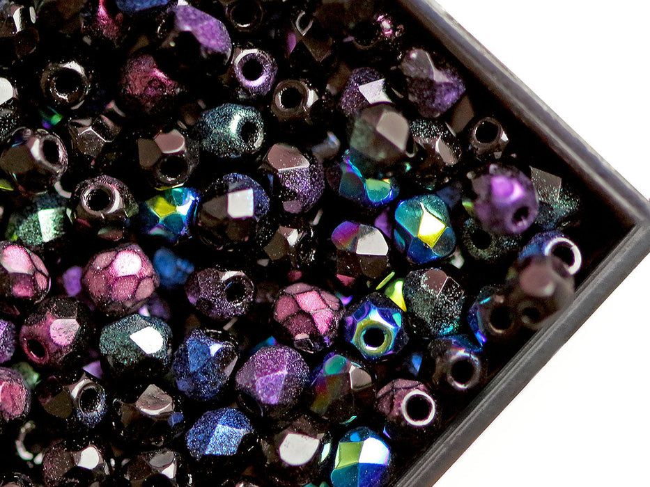 25 g (ca. 620 Stück) Mischung aus Tschechische Facettierten Glasperlen Fire-Polished Rund 3 mm, 5 Farben Elegantes Schwarz, Tschechisches Glas (Mix of Faceted Fire Polished Beads)
