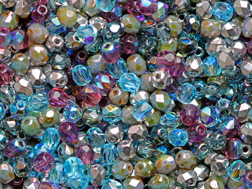 Mischung aus facettierten feuerpolierten Perlen 3 mm 5 сolors Meeresbrise Tschechisches Glas Farbe_