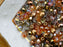 25 g (ca. 620 Stück) Mischung aus Tschechische Facettierten Glasperlen Fire-Polished Rund 3 mm, 5 Farben Goldene Spritzer, Tschechisches Glas (Mix of Faceted Fire Polished Beads)