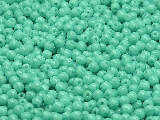 100 St. Runde Gepresste Perlen 3mm, Böhmisches Glas, Grün mit Silky Luster