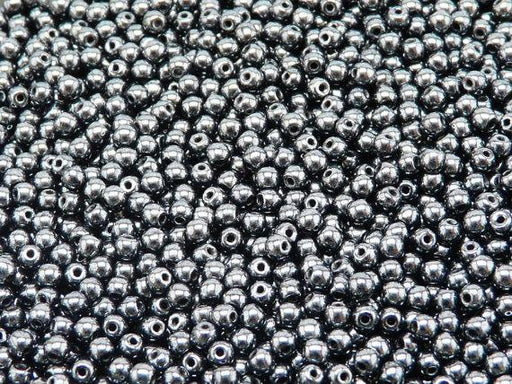 100 St. Runde Gepresste Perlen 3mm, Böhmisches Glas, Jet Hematit