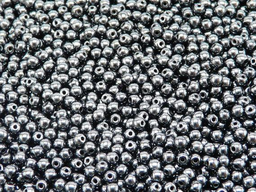 100 St. Runde Gepresste Perlen 3mm, Böhmisches Glas, Jet Hematit