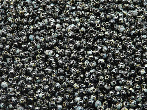 100 St. Runde Gepresste Perlen 3mm, Böhmisches Glas, Jet Travertin