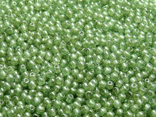 100 St. Runde Gepresste Perlen 3mm, Böhmisches Glas, Kristall Grün Luster