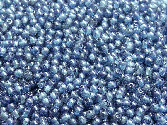 100 St. Runde Gepresste Perlen 3mm, Böhmisches Glas, Kristall Blau Luster