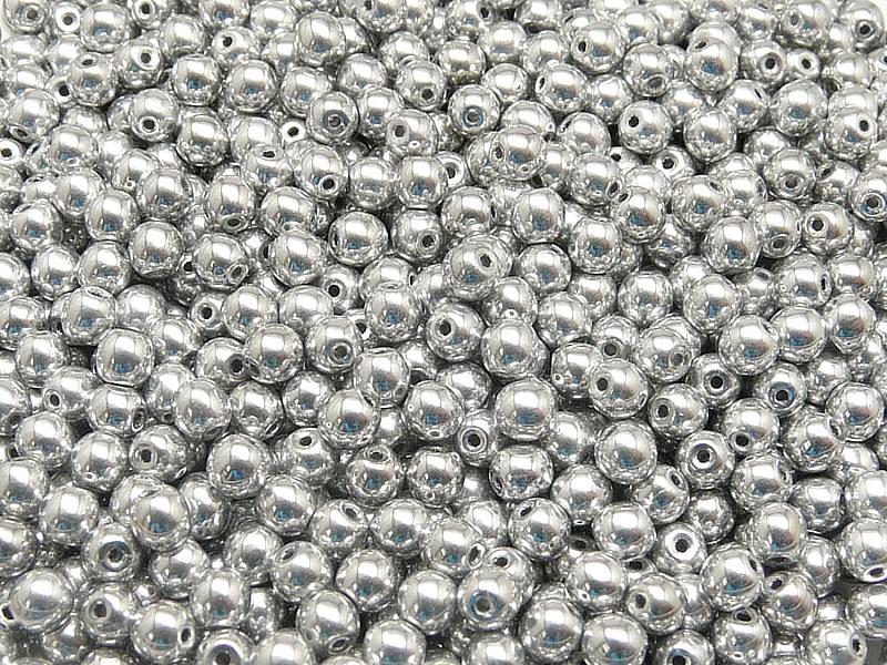 100 St. Runde Gepresste Perlen 3mm, Böhmisches Glas, Kristall Silber Metallic (Full Labrador)
