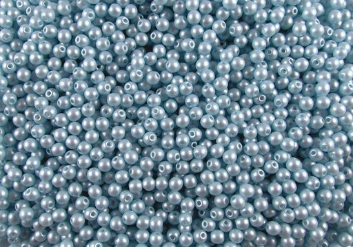 100 St. Runde Gepresste Perlen 3mm, Böhmisches Glas,Alabaster Pastell Hellblau