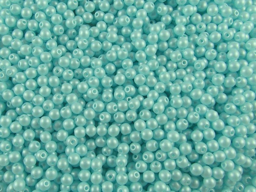 100 St. Runde Gepresste Perlen 3mm, Böhmisches Glas,Alabaster Pastell Aquamarin