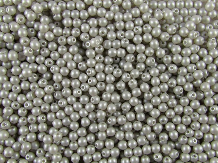 100 St. Runde Gepresste Perlen 3mm, Böhmisches Glas,Alabaster Pastell Grau