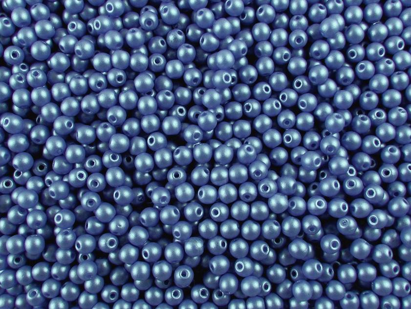 100 St. Runde Gepresste Perlen 3mm, Böhmisches Glas,Alabaster Pastell Kobaltblau