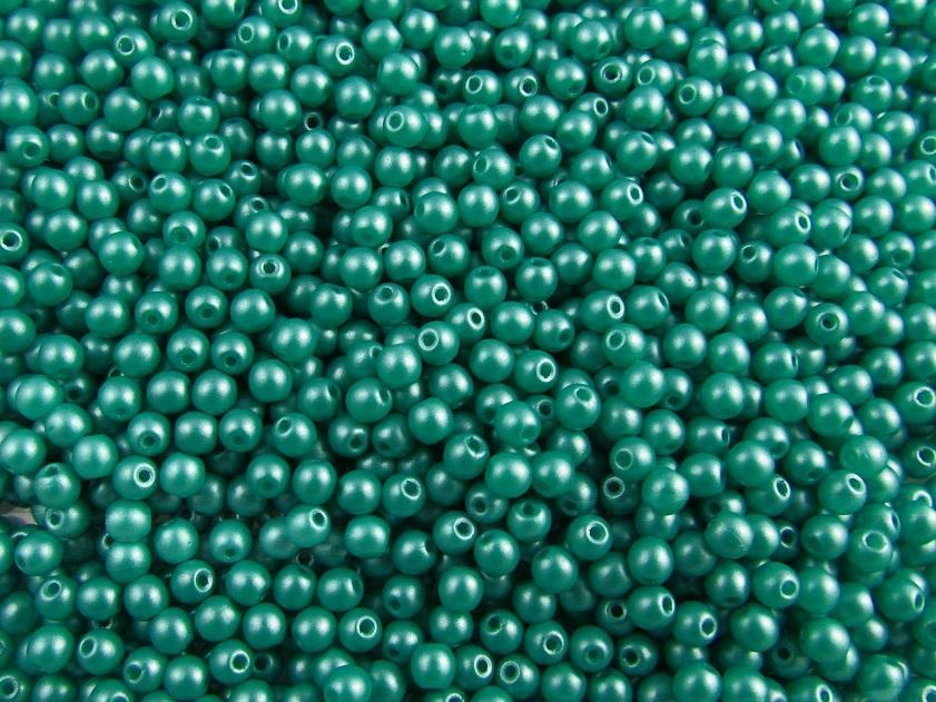 100 St. Runde Gepresste Perlen 3mm, Böhmisches Glas,Alabaster Pastell Dunkel Grün