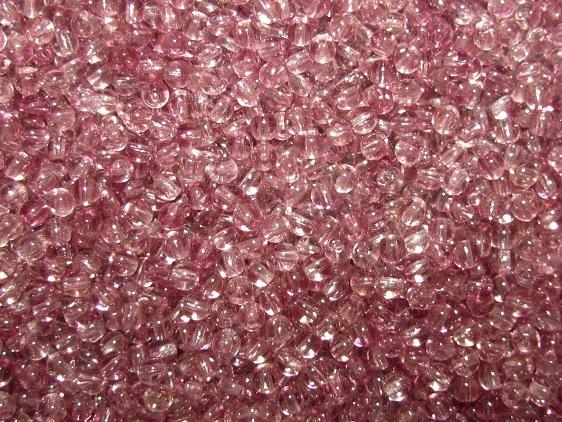 100 St. Runde Gepresste Perlen 3mm, Böhmisches Glas, Violet Pink Kombiniert Transparent