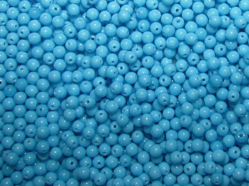 100 St. Runde Gepresste Perlen 3mm, Böhmisches Glas, Undurchsichtiges Türkis Blau