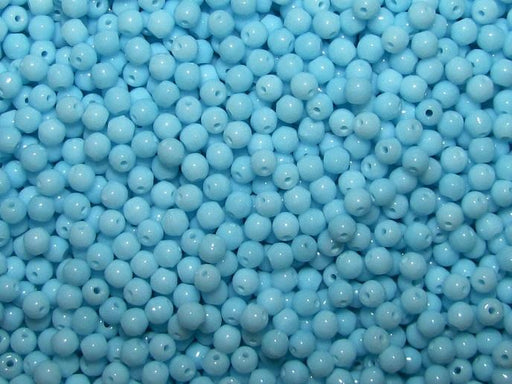 100 St. Runde Gepresste Perlen 3mm, Böhmisches Glas, Undurchsichtiges Aquamarin