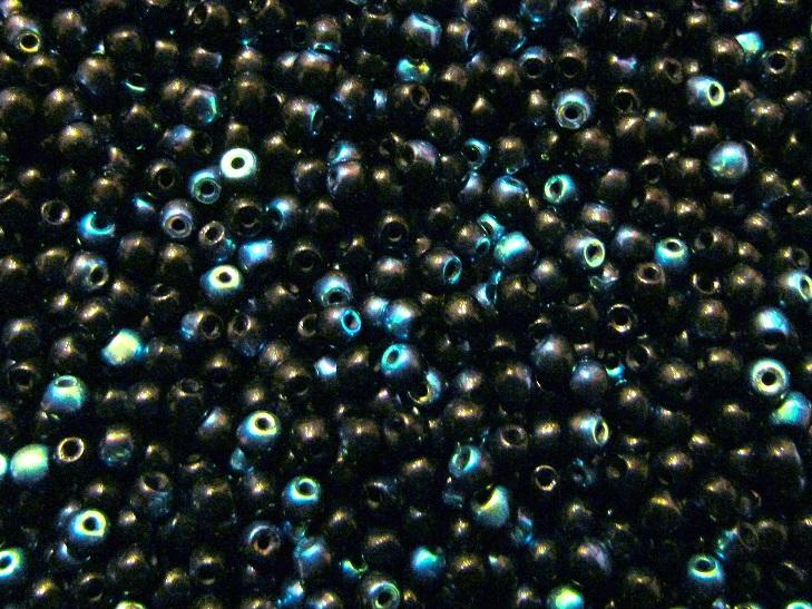 100 St. Runde Gepresste Perlen 3mm, Böhmisches Glas, Jet Schwarz AB