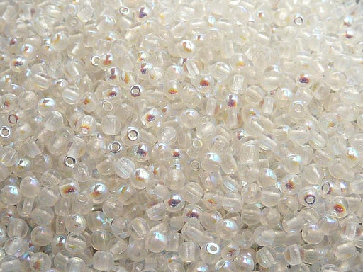 100 St. Runde Gepresste Perlen 3mm, Böhmisches Glas, Kristall AB