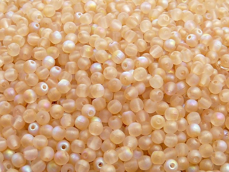 100 St. Gepresste Perlen rund 3mm, Kristall matt Gelb schimmernd, Tschechisches Glas