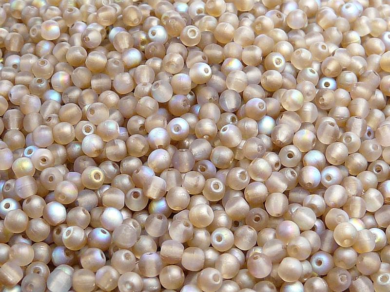 100 St. Gepresste Perlen rund 3mm, Kristall matt braun schimmernd, Tschechisches Glas