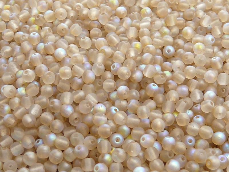 100 St. Gepresste Perlen rund 3mm, Kristall matt Zitrone schimmernd, Tschechisches Glas