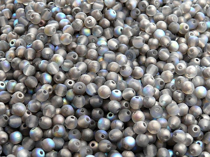 100 St. Gepresste Perlen rund 3mm, Kristall matt Graphit schimmernd, Tschechisches Glas