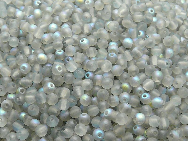 100 St. Gepresste Perlen rund 3mm, Kristall matt Blau schimmernd, Tschechisches Glas