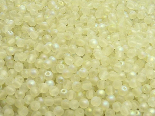 100 St. Gepresste Perlen rund 3mm, Kristall matt Grün schimmernd, Tschechisches Glas