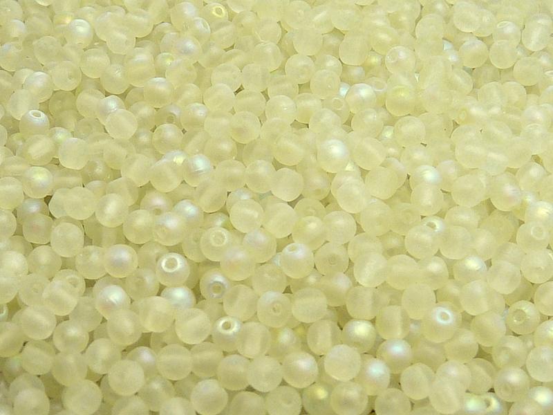 100 St. Gepresste Perlen rund 3mm, Kristall matt Grün schimmernd, Tschechisches Glas