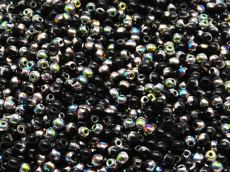 100 St. Runde Gepresste Perlen 3mm, Böhmisches Glas, Jet Vitrail