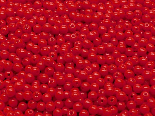 100 St. Runde Gepresste Perlen 3mm, Böhmisches Glas, Undurchsichtig Koralle Rot