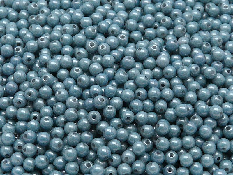 100 St. Runde Gepresste Perlen 3mm, Böhmisches Glas, Kreide Blau Glanz
