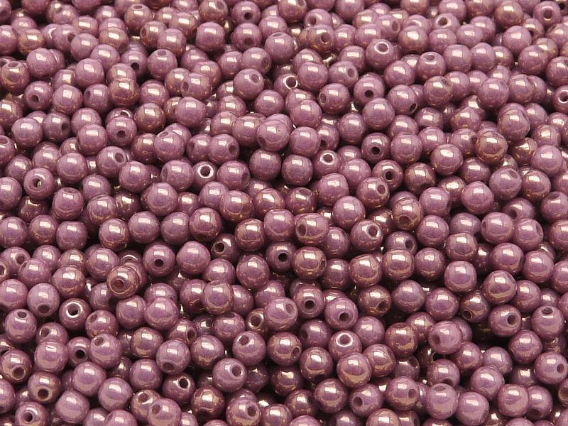 100 St. Runde Gepresste Perlen 3mm, Böhmisches Glas, Kreide Violett Glanz