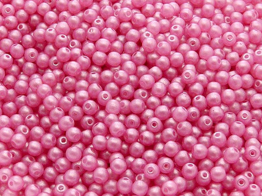 100 St. Runde Gepresste Perlen 3mm, Tschechisches Glas, Perle Glanz Hell Fuchsia