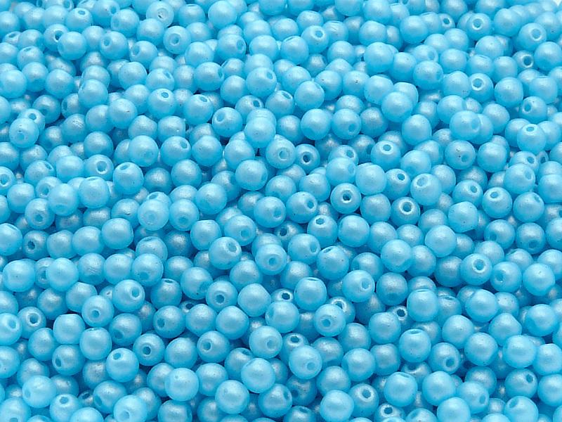 100 St. Runde Gepresste Perlen 3mm, Böhmisches Glas, Perle Glanz Blau (Aqua)