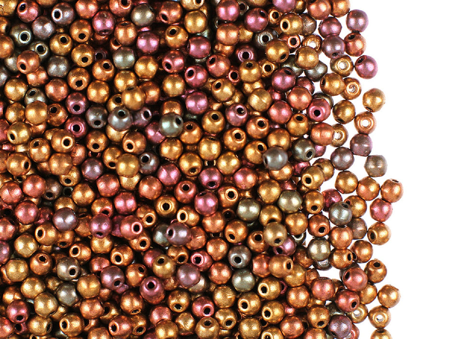 100 St. Runde Gepresste Perlen 3mm, Böhmisches Glas, Antikes Gold