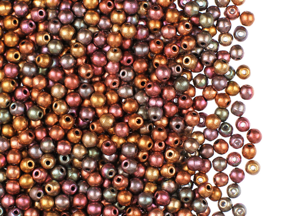 100 St. Runde Gepresste Perlen 3mm, Böhmisches Glas, Lila irisierend Gold