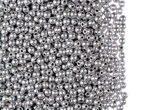 100 St. Runde Gepresste Perlen 3mm, Böhmisches Glas, Aluminium Silber