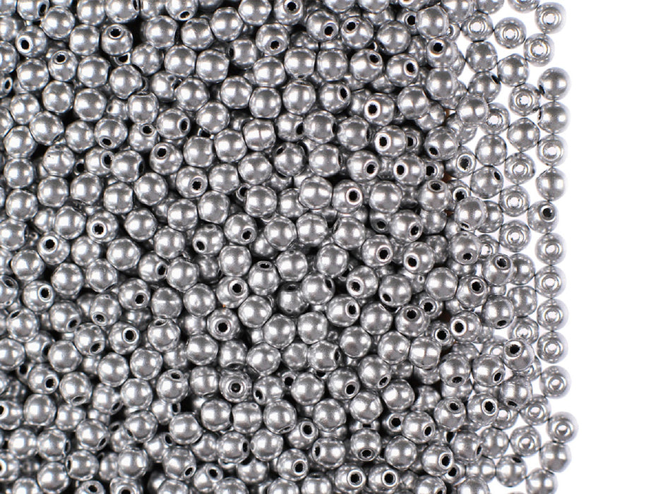 100 St. Runde Gepresste Perlen 3mm, Böhmisches Glas, Aluminium Silber