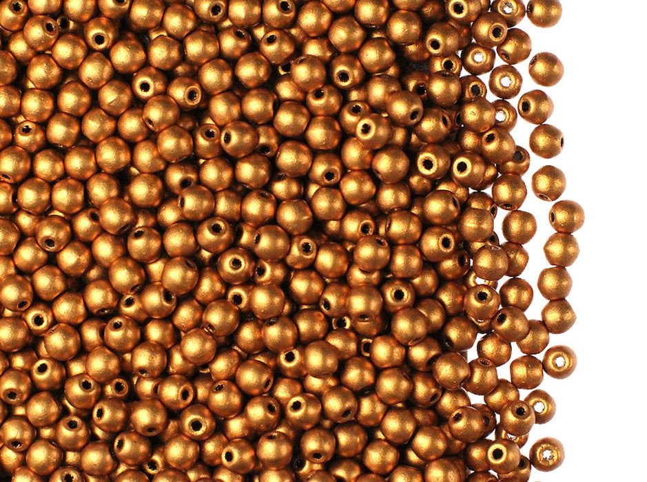 100 St. Runde Gepresste Perlen 3mm, Böhmisches Glas, Messing Gold
