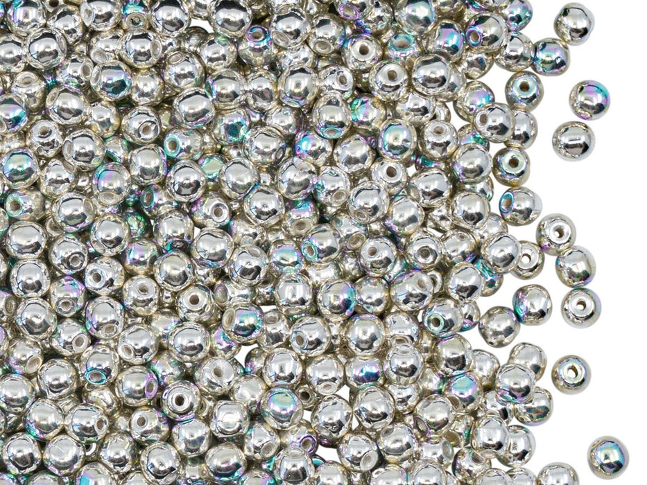 Runde Perlen 3 mm Kristall mit Sterlingsilber versilbert AB Tschechisches Glas  Farbe_Silver Farbe_ Multicolored