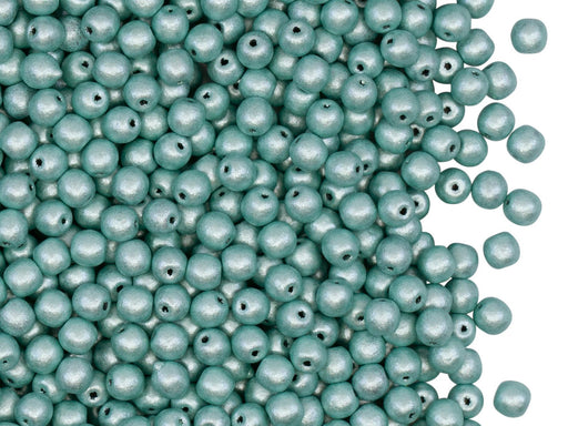 Runde Perlen 3 mm Opak Metallic Hellgrün matt  Tschechisches Glas  Farbe_Green