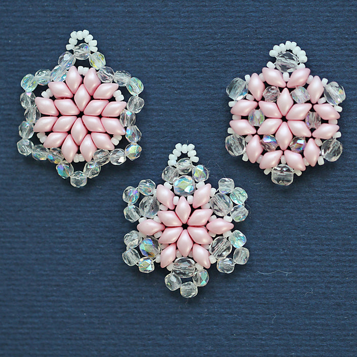 Exklusives Perlen-SET „3 Schneeflocken“ (Perlenschmuckherstellung zum Selbermachen), Rosa