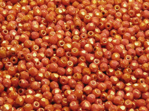 100 St. Fire Polished facettierte Glasperlen rund 3mm, Luster Rot (Opak Rot gemischt/Orange Keramik Look), Tschechisches Glas