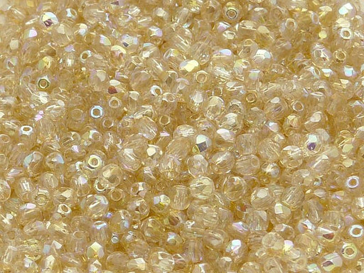 100 St. Fire Polished facettierte Glasperlen rund 3mm, Kristall, gelb schimmernd, Tschechisches Glas