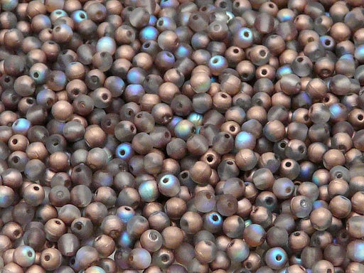 100 St. Gepresste Perlen rund 3mm, Kristall matt Kupfer schimmernd, Tschechisches Glas