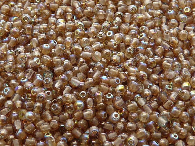 100 St. Gepresste Perlen rund 3mm, Kristall Braun schimmernd, Tschechisches Glas