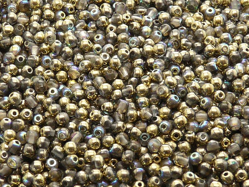 100 St. Gepresste Perlen rund 3mm, Kristall Gold schimmernd, Tschechisches Glas