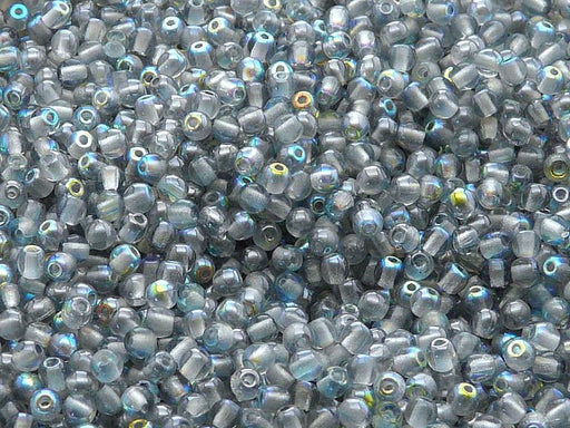 100 St. Gepresste Perlen rund 3mm, Kristall Blau schimmernd, Tschechisches Glas